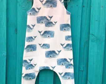 Gender Neutral Baby Romper - Organic Baby Shower Gift - Handmade - Baby Clothes - Coming Home Outfit - Newborn Romper - Whale Romper