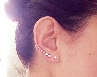 FREE SHIPPING Silver Gold Pave Crystal Nesting Seven Stone CZ Ear Climber Ear Jacket Ear Sweep Gemstone Ear Crawler Earring pin cuff pair