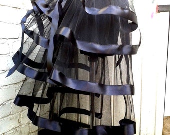 Black bustle skirt with black ribbon tutu Gothic Burlesque Hen Party fancy dress Whitby show girl Prom wedding