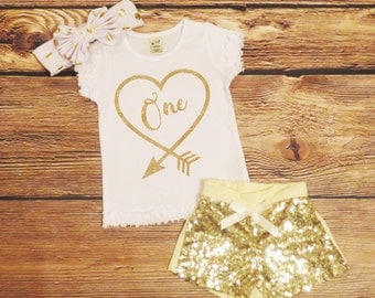 First Birthday Shirt *ONLY* Baby Girl Gold Glitter Birthday Top Infant Girls Gold Sparkle Top One Year Old 1st Birthday Shirt Gold Birthday