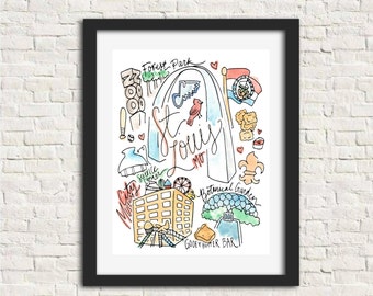 St. Louis, Missouri City Illustration Wall Art Print 8 x 10