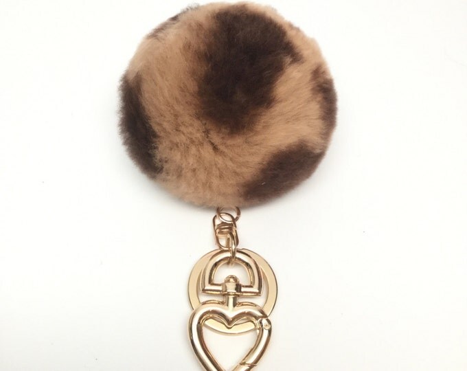 SUMMER SALE Heart Fur Pompom Keychain Rabbit Fur Ball Bag Charm Print