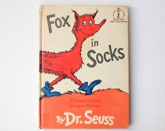 Vintage Fox in Socks Book, Dr Seuss, Hardback, Beginner Books, Grolier Bookclub Edition, 1968, 00897