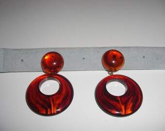 1970's Amber Plastic Doorknocker Earrings for Pierced Ears