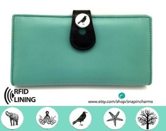 Womens wallet / womens turquoise wallet / womans wallet / womens leather wallet / wallet for women / women's aqua wallet / snap charm wallet