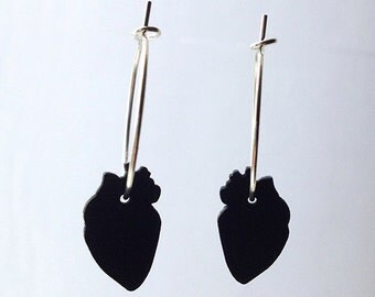 Black leather heart earrings