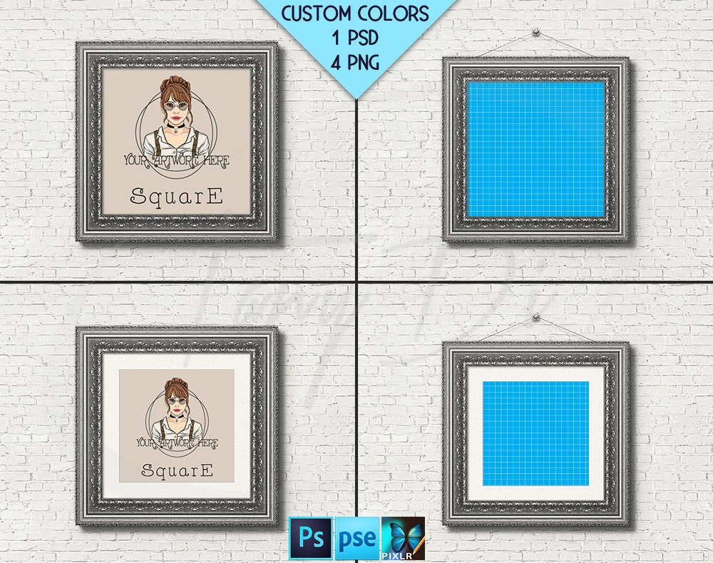 Square W09 Silver ornate 10x10 Matted Unmatted Frame on White