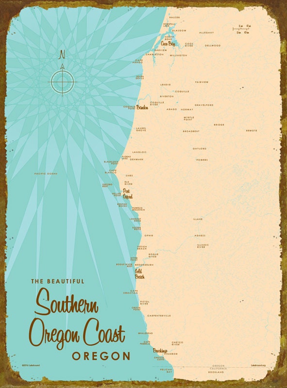 Southern Oregon Coast Map Metal Sign