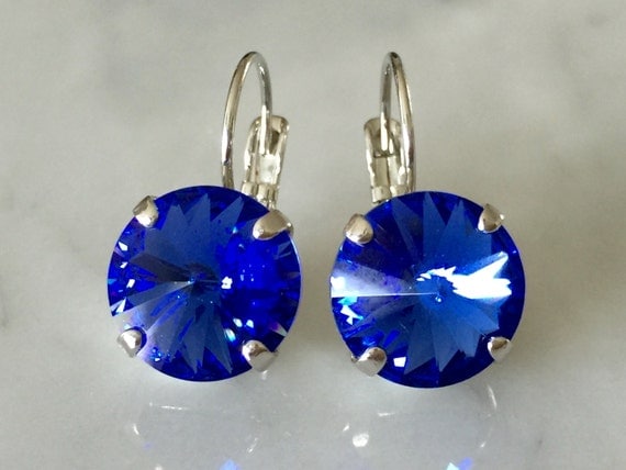 Sapphire Crystal Earrings, Swarovski Sapphire Earrings, Swarovski Blue Crystal Earrings, Bridesmaid Earrings