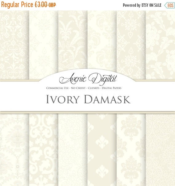 SALE Ivory Damask Digital Paper. Scrapbooking by AvenieDigital