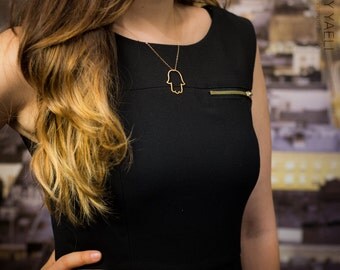 Hamsa necklace, hamsa hand necklace, lucky charm, evil eye necklace, hand of fatima, gift under 50, dainty necklace, everyday necklace