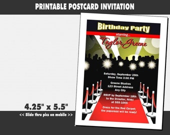 Red Carpet Paparazzi Birthday Party Invitation, Printable, Hollywood Theme, Corporate Event