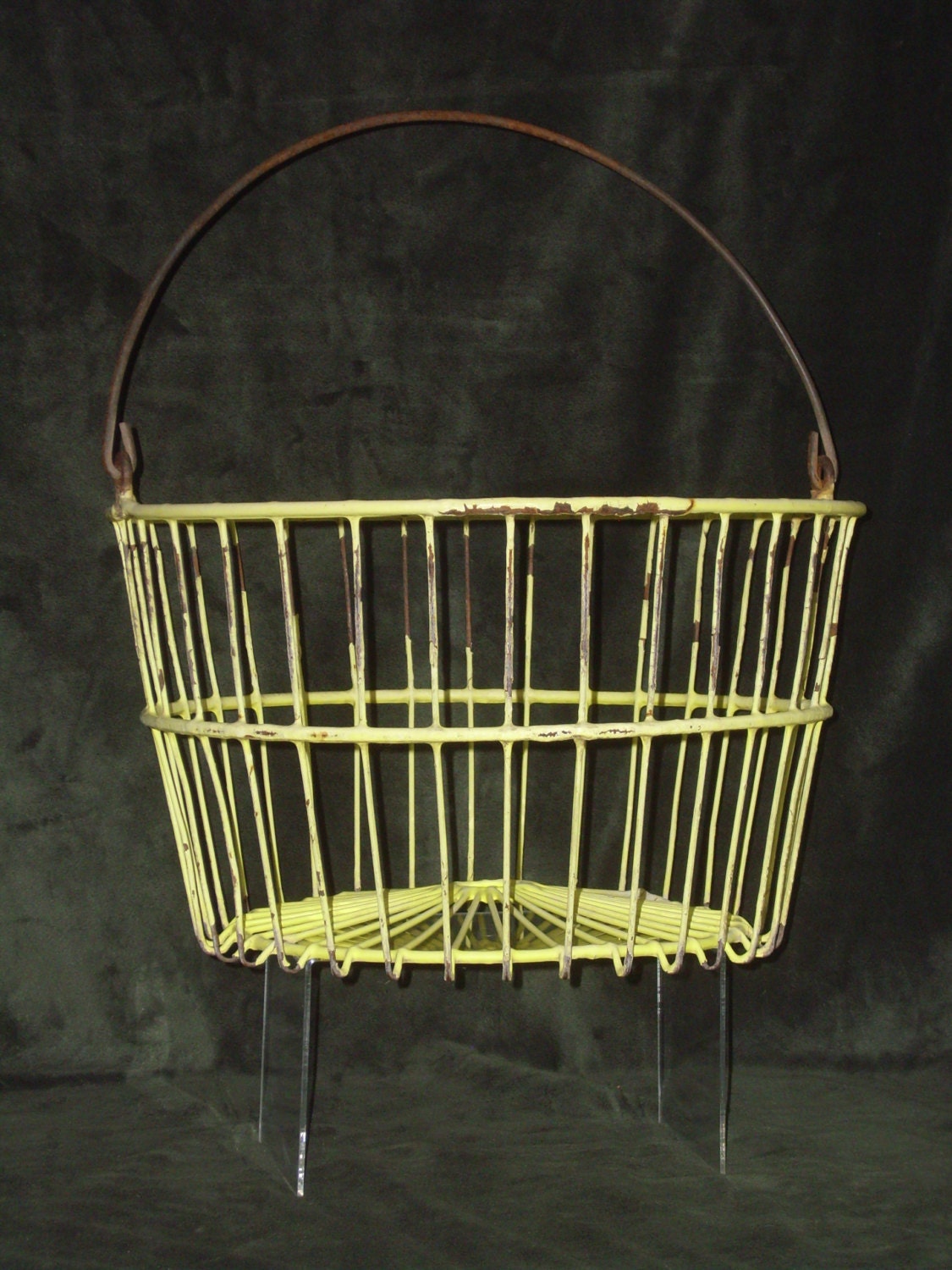 Vintage Basket,Wire Egg Basket,Rustic Basket,Yellow Wire Basket,Wire