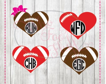 Football heart monogram frames (4) styles - svg, png, jpg cutting file - football bow cutting file, cricut circle die cut vinyl cutters
