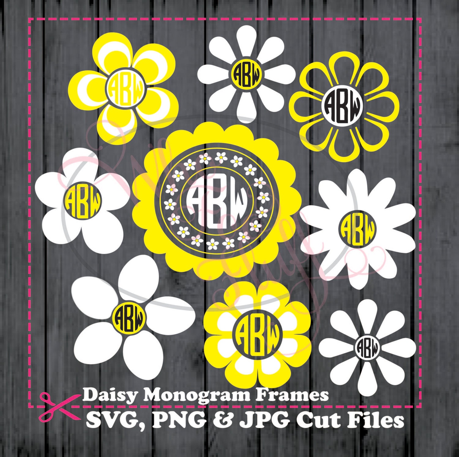 Download Daisies 9 monogram daisy frames svg png jpg cutting file