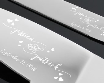 Wedding Cake Serving Set, Personalized Cake Server and Knife, Hearts Cake Server, Custom Serving Set, Engraved Cake Server, Wedding Gift
