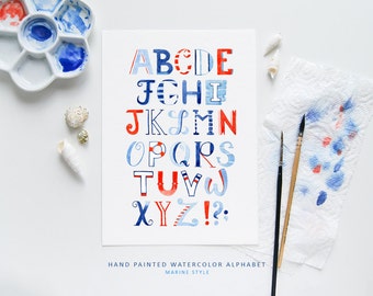 Alphabet Sailor / Watercolor Lettering / Watercolor Illustration / Hand Lettering / Art Print