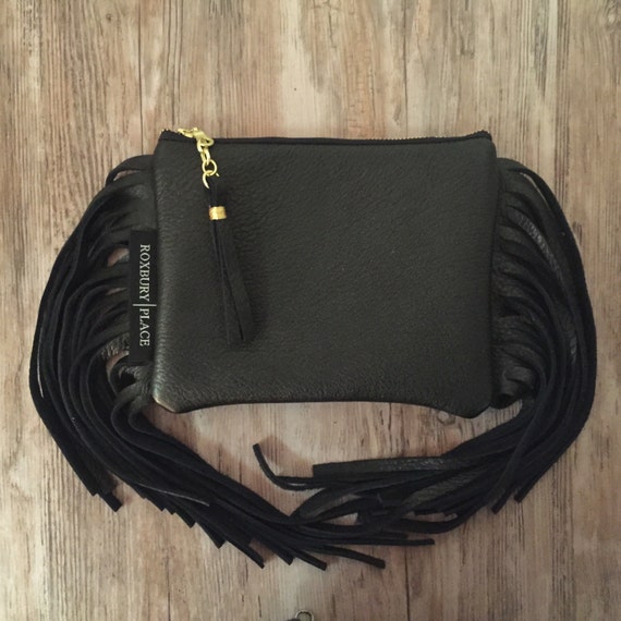 Fringe Leather Bag Black Fringe Purse Boho Leather Handbag