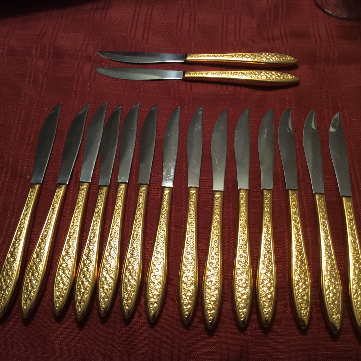 Vintage knife set gold plated gold toned electroplated dinner