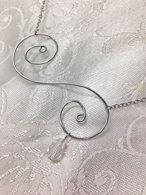 Items similar to Amelia Silver HandBent Wire Design Crystal Necklace