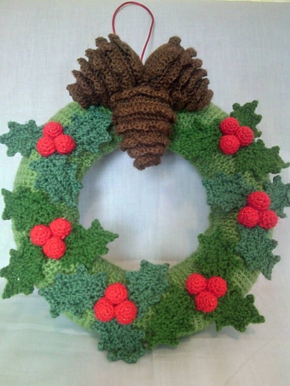 Crochet Holly Wreath Christmas Wreath Christmas Sale