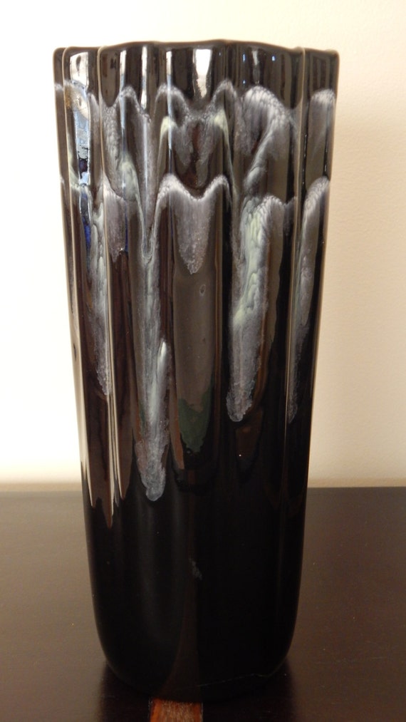Large Royal Haeger Black Vase Drip Glaze
