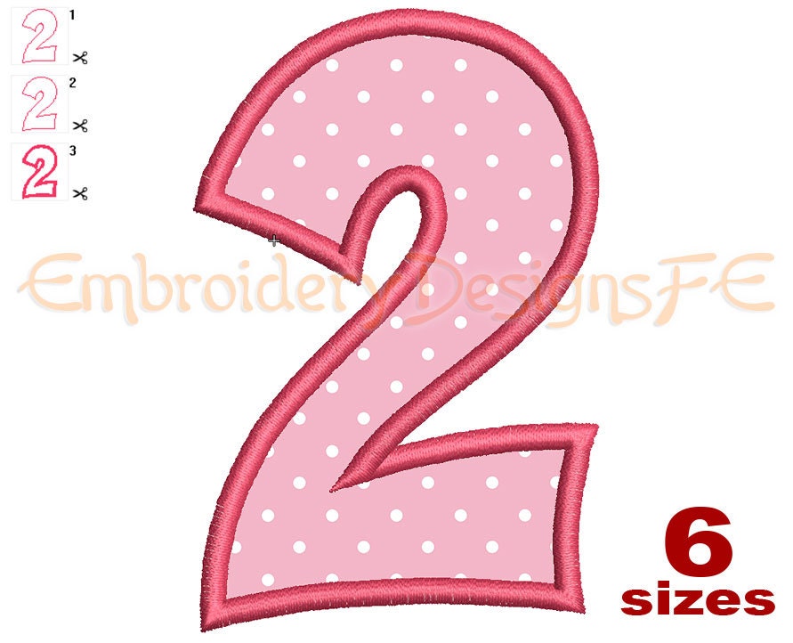 Number 2 Applique 6 Sizes Machine by EmbroideryDesignsFE on Etsy