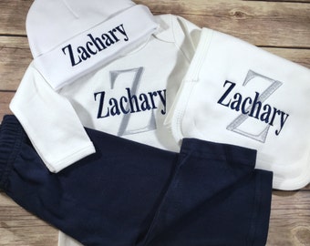 Baby Boy Coming Home OUTFIT, Baby Boy Clothes, Personalized Baby Gift, Baby Monogram Clothes Newborn Boy Photo Prop, Baby Layette Set