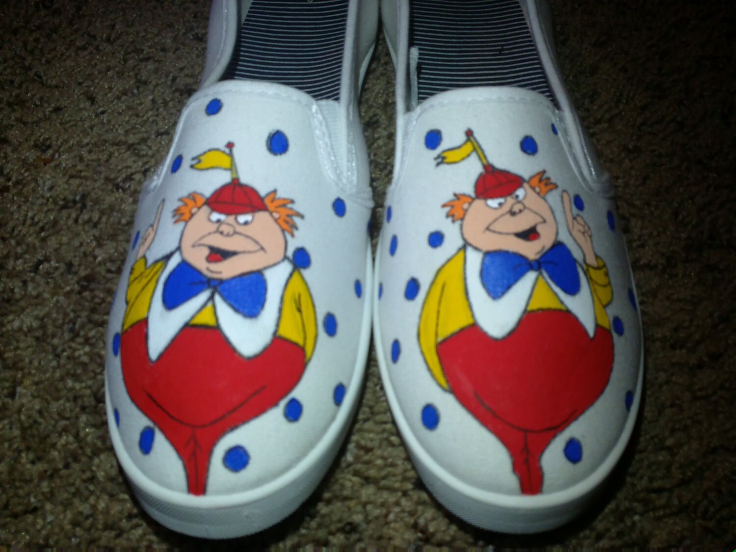 Hand Painted Tweedle Dee and Tweedle Dum Shoes Size 8 Disney