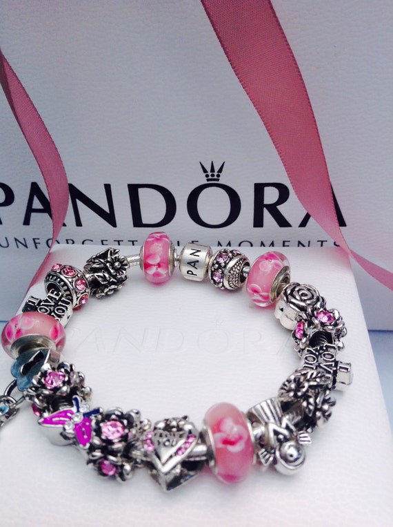 Sweet Pink authentic Pandora charm bracelet full by GlowingShine