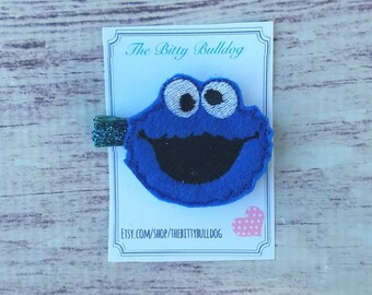 Cookie monster hair clip, sesame Street feltie hair clip
