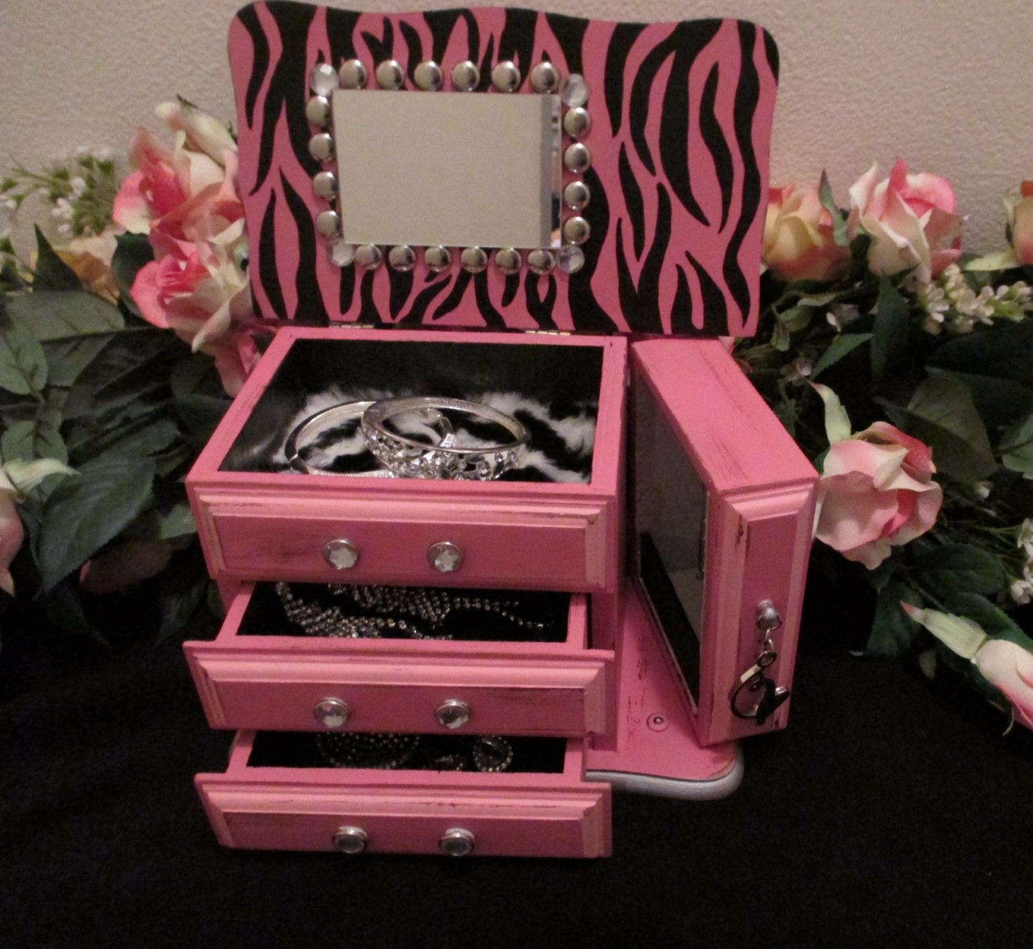 Pink Jewelry Box Funky Chic Decorated Girls Trinket Box