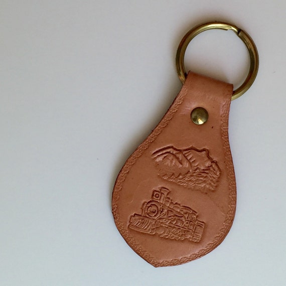 Vintage Leather Keychain Steamtrain Keychain Train