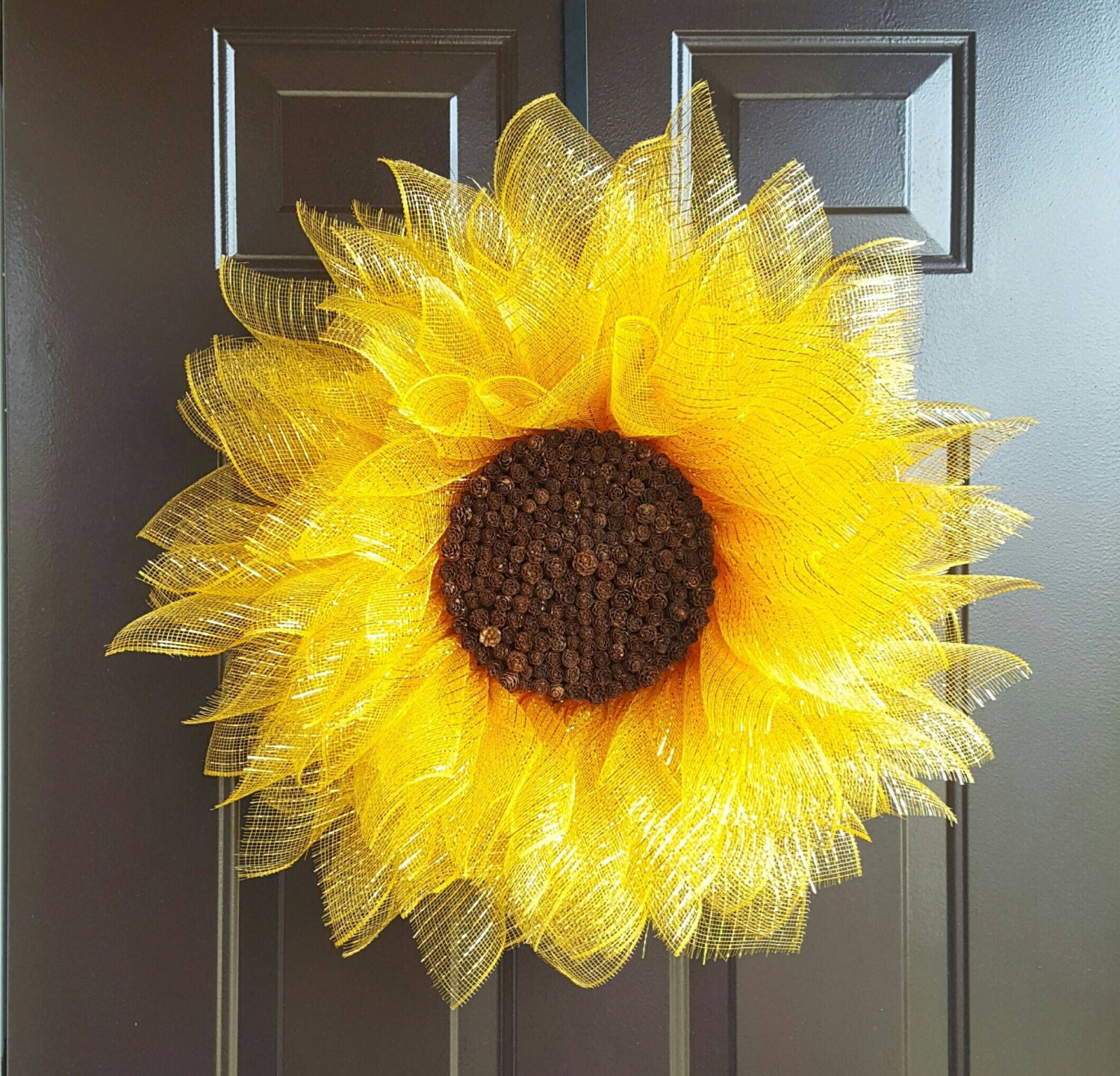 Sunflower Wreath Deco Mesh Sunflower Wreath by TriciasTreasures11