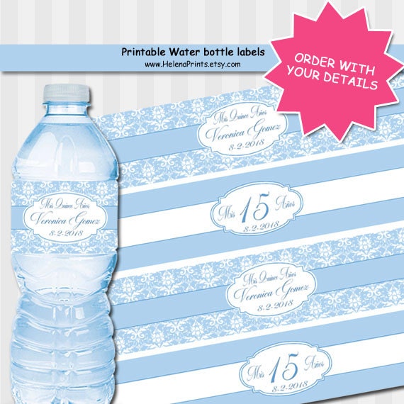 Water Bottle Label Wedding Birthday Quinceanera by HelenaPrints
