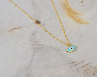 Turquoise Blue and Gold Evil Eye Necklace in 100% Sterling Silver, Evil Eye Jewelry, Evil Eye Protection, Sterling Silver Necklace,