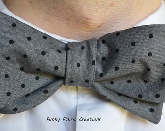 Grey Bow Tie, Polka Dot Bow Tie, Self Tie Bow Tie, Mens Grey Bow Tie, Mens Tie, Polka Dot Bow Tie, Wedding Bow Tie, Prom Tie, Mens Bow Tie