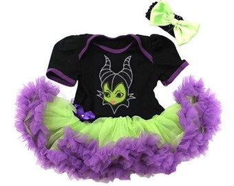 Maleficent Dress With Headband Newborn To 18 Months - Monster Halloween Outfit- Baby Halloween Outfit - Maleficent Costume