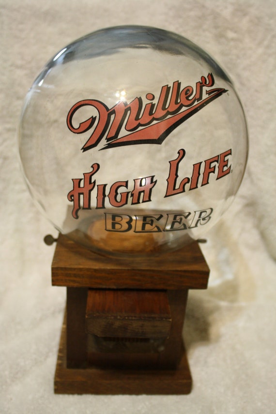 Vintage Miller High Life Glass Wood Peanut Candy Gumball Bar