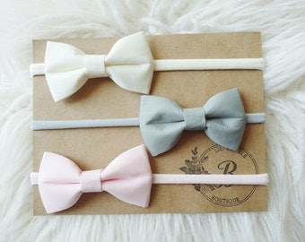 Sweet little nothings bow set,Newborn bows,Pastel bow headband,Small bow headband,Nylon headband,One size,Mint ivory light pink headbands