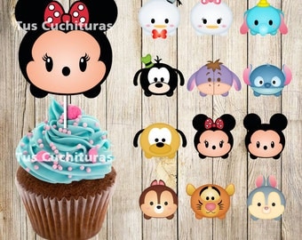 12 PRINTABLE Tsum Tsum Cupcake Toppers, Instant Download, Printable Party Favors, Disney Tsum Tsum Charaters