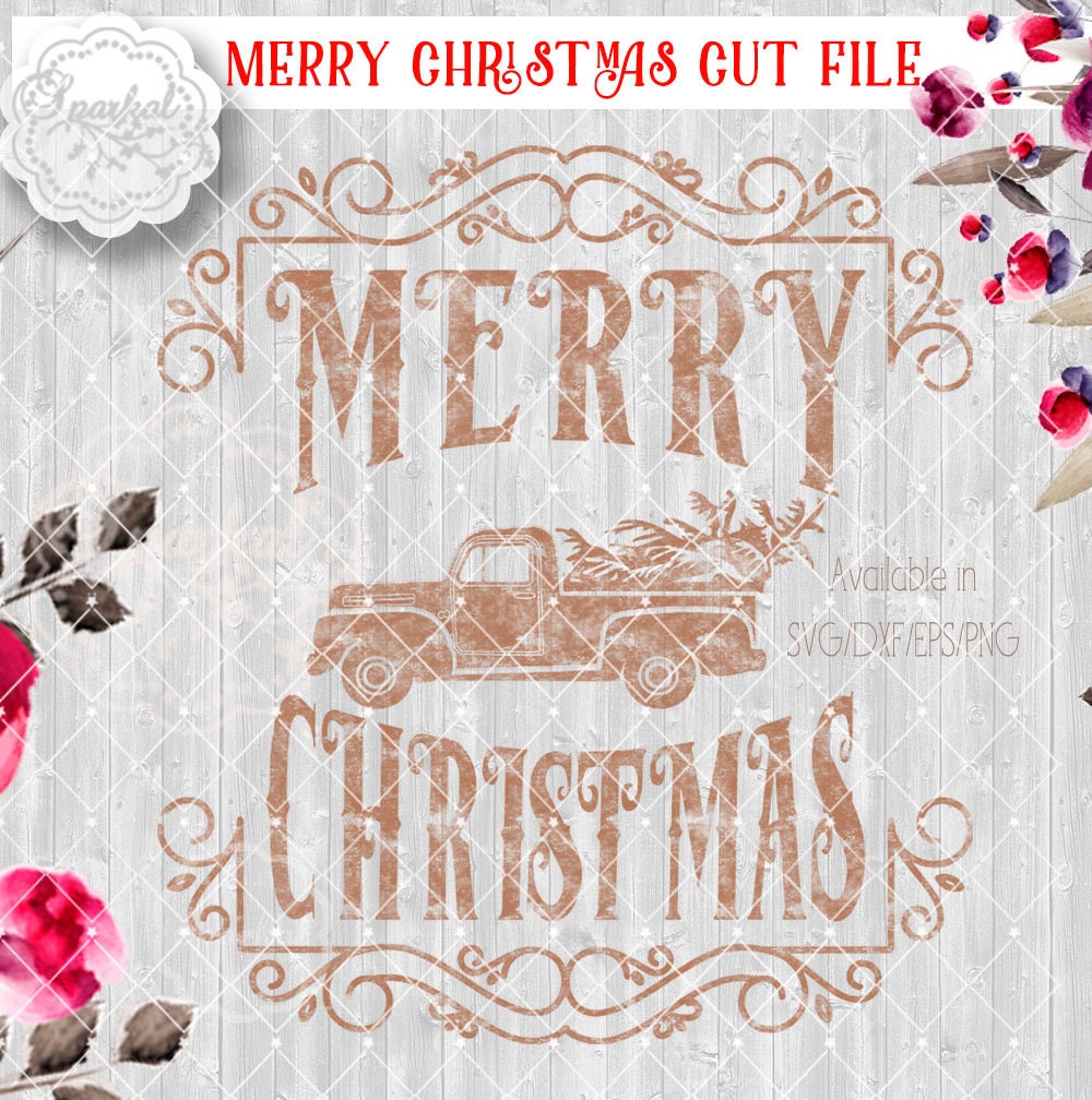 Vintage Red Truck Christmas SVG File Cut Files Merry