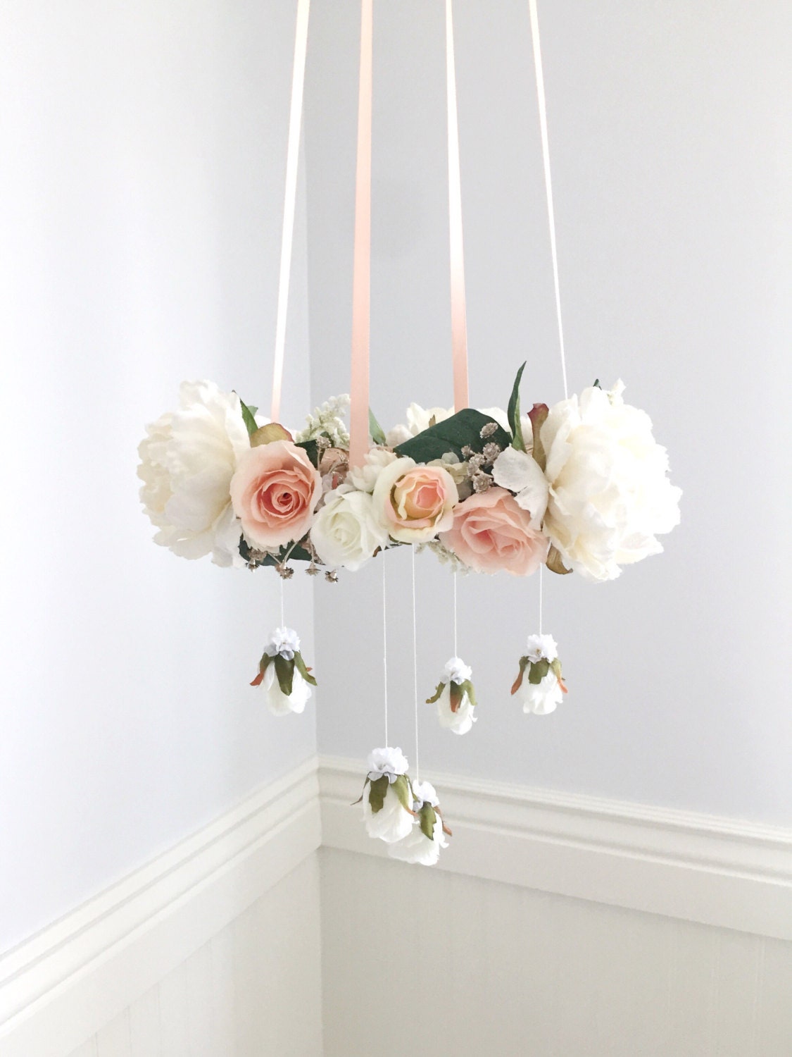 Peach nursery flower mobile peach crib mobile baby girl