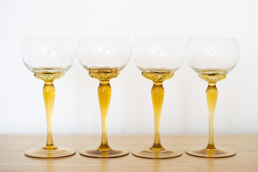Retro Wine Glasses Orange Stem Set of Four