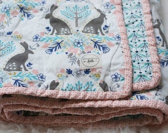 bunny baby quilt, bunny kids bedding, bunny crib quilt, bunny toddler quilt, bunny crib bedding, handmade quilt, modern baby quilt