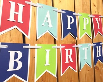 custom red green blue birthday banner, custom banner, birthday banner, party decorations, party banner, happy birthday,1st birthday,birthday