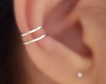 Double Silver Plated Gold or Silver Tragus Ring Cuff/Conch Ring/Double Tragus Ring Cuff/Fake Piercing.HIGH quality SILVER PLATED wire.