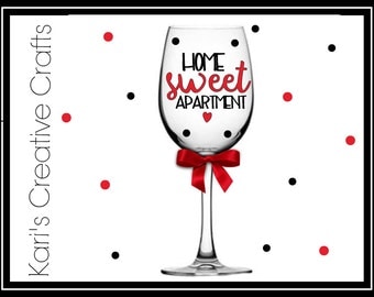New Apartment, New Home, House warming gift, Home sweet home, apartment, moving gift, personalized wine glass, custom wine glass