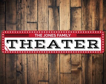 Theater Sign, Personalized Family Name Sign, Man Cave Sign, Custom Movie Theater Decor, Metal Basement Sign - Quality Aluminum ENS1001411