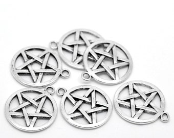 5 Small Shiny Silver Pentagram Charm | Supernatural Pendant | 2161